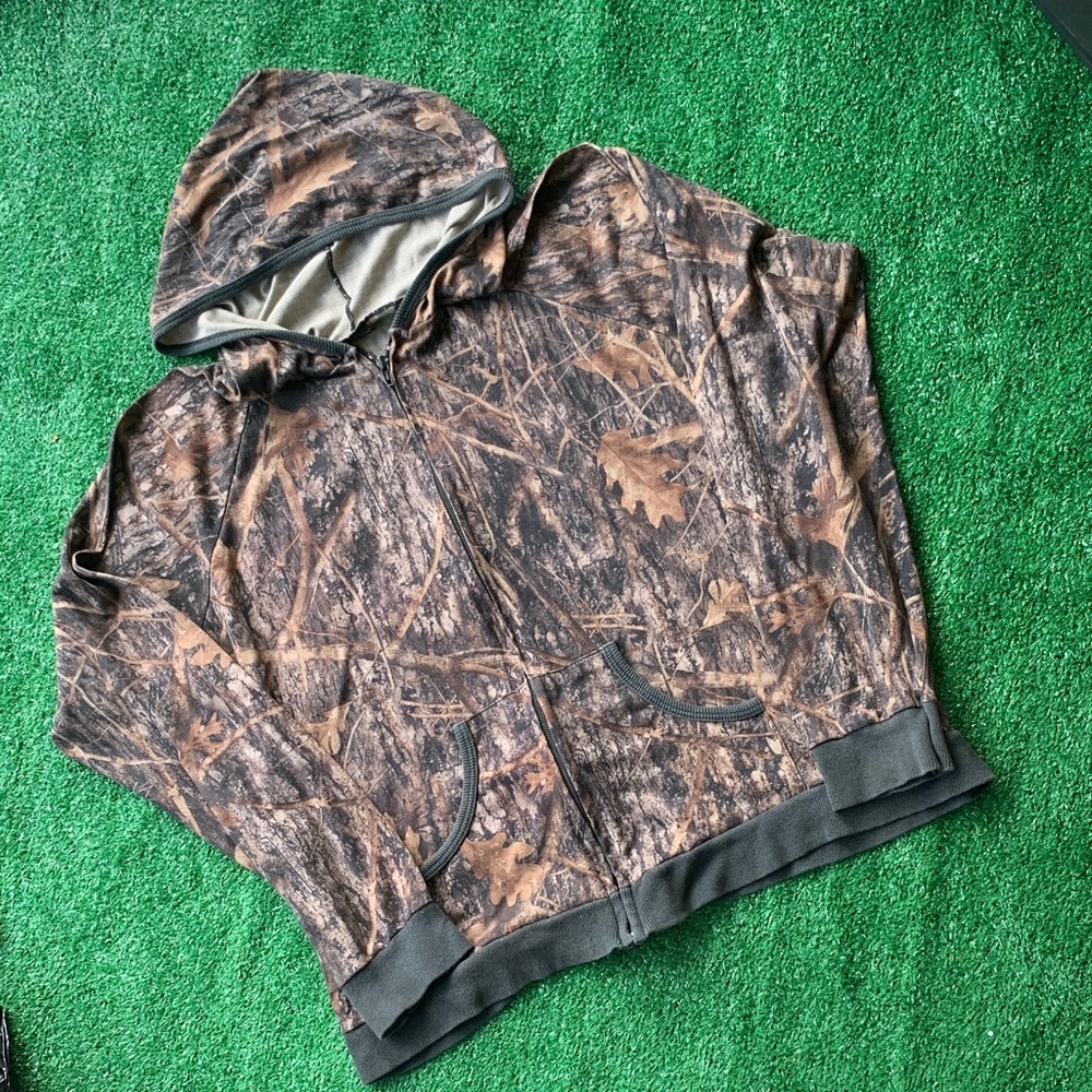 Women's Brown Camo Hooded Zip Jacket - Outdoor Lightweight